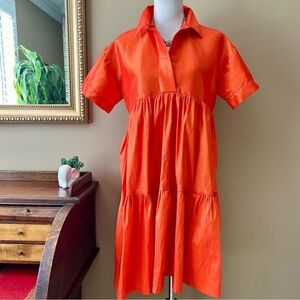 Kimberly Goldson Danni Tiered Ruffle Dress Preppy Short Sleeve Tangerine Orange
